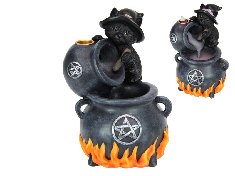 Witch Cat on Magic Cauldron Backflow Incense Burner